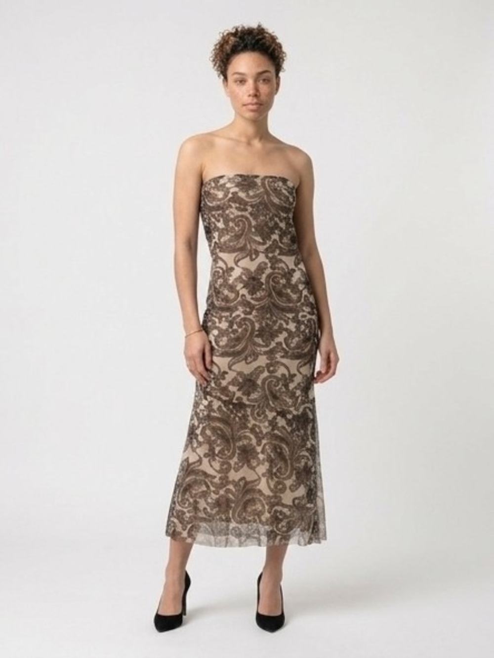 Chan Luu Strapless Brown Paisley Lined Midi Dress Misses Small NWT
